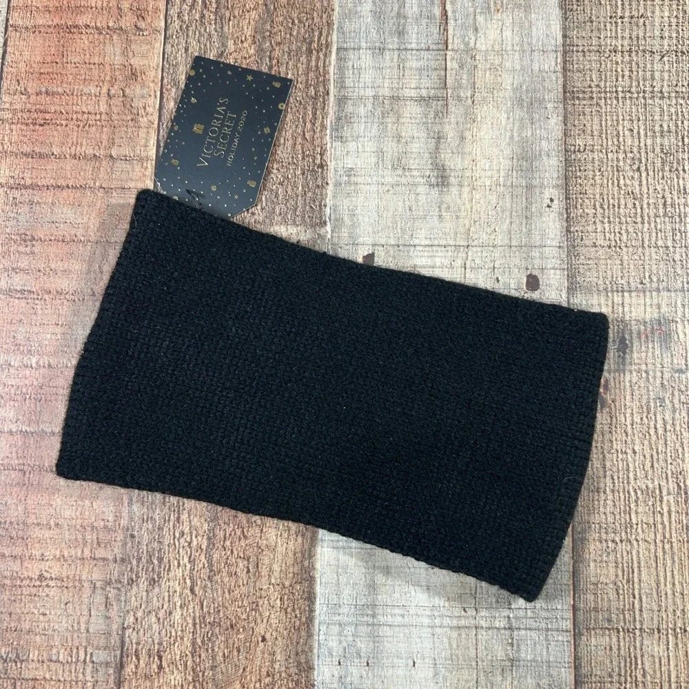 Victoria's Secret Black Rhinestone Knit Headband Ear Warmer NWT Luxe Glam Cozy